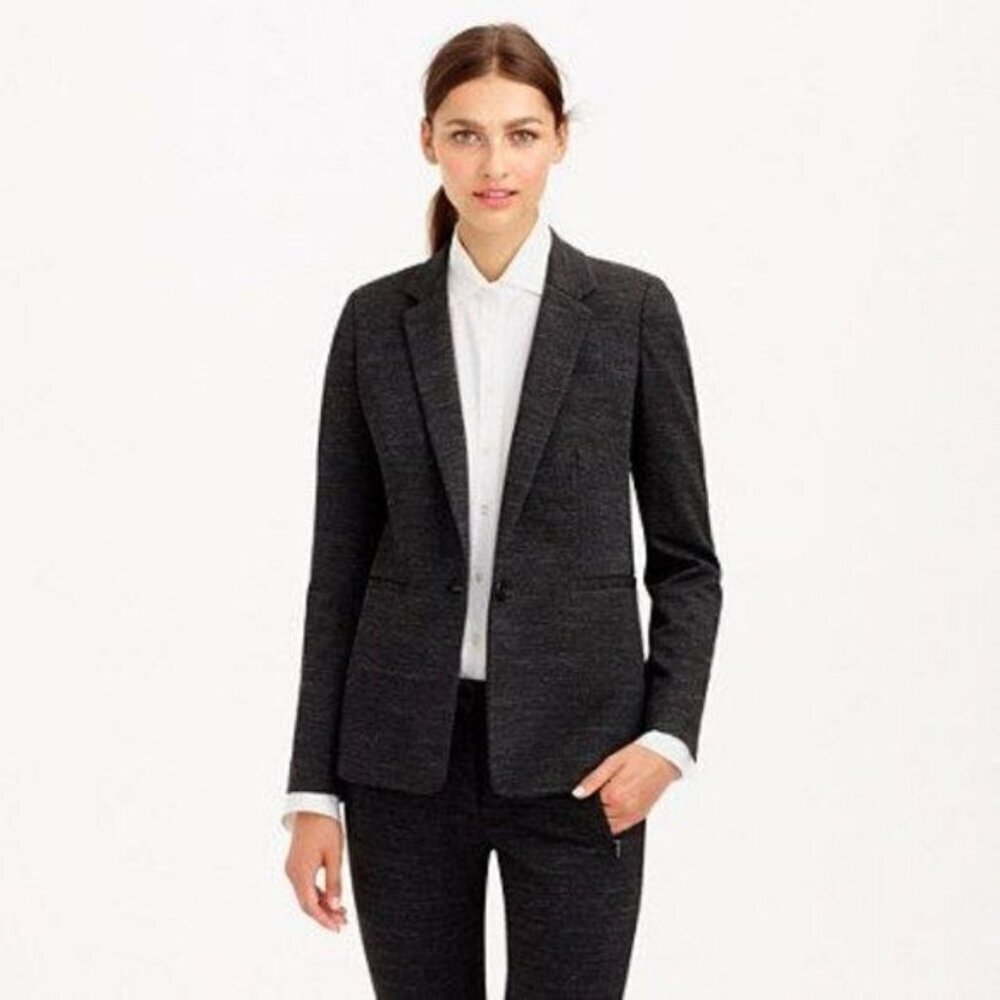 J Crew Collection Charcoal Gray Single Button Twill Blazer Jacket Sz 2 Career